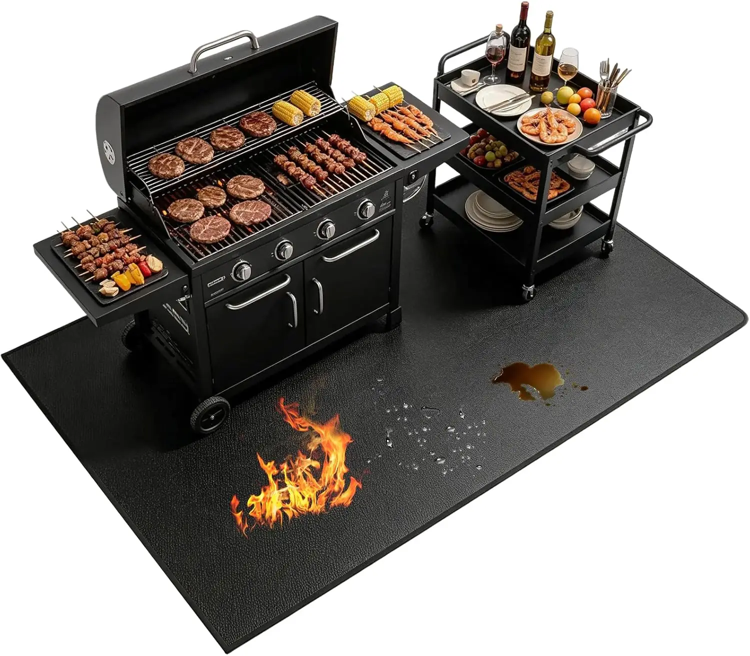 

90x52in Under Grill Mat, Double-Sided Fireproof, Waterproof, Oil-Proof, Easy Clean, BBQ Mat for Deck Patio Lawn