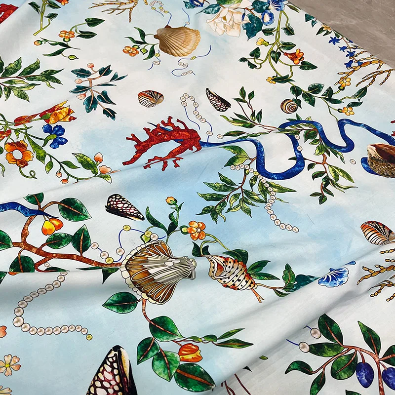 

Поплин хлопчатобумажная ткань с принтом кораллов и ракушек подводного мира для платья/блузы Telas Para Costura Tissus DIY швейный материал
