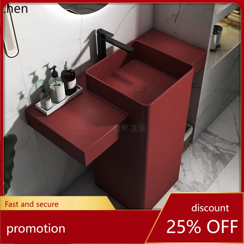

HTLXC artificial stone washbasin bathroom balcony column basin floor type red washbasin integrated basin