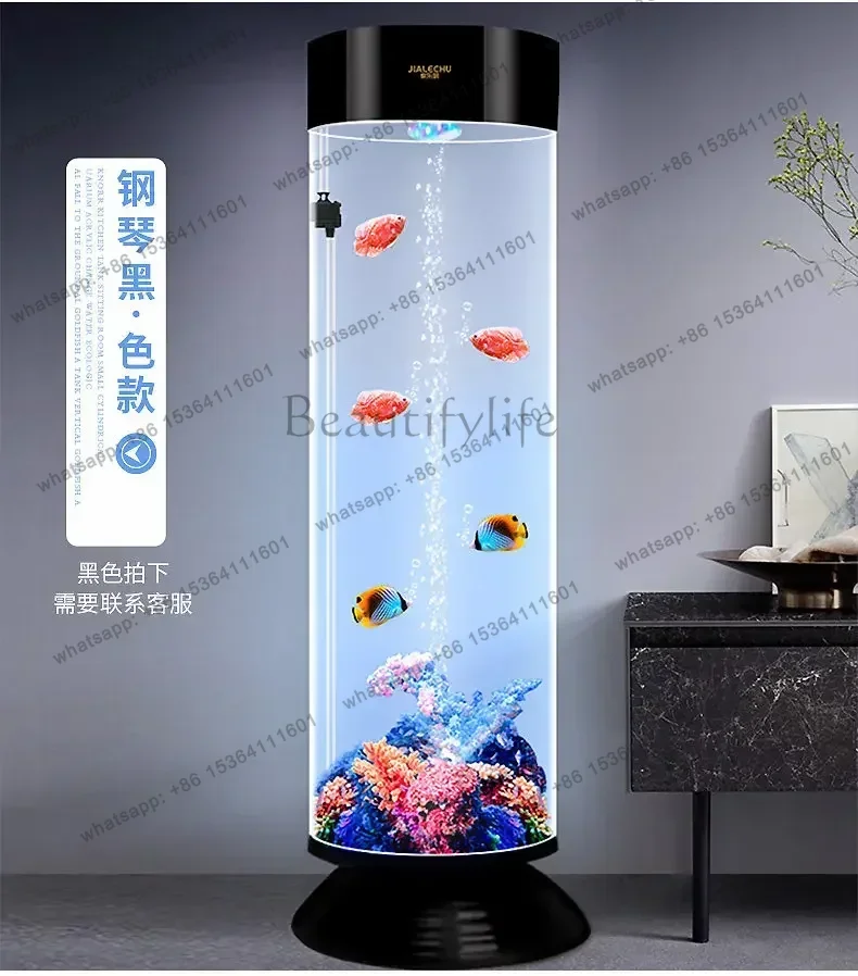 FG Hi Cylindrical Acrylic Fish Tank Small Medium Living Room New Vertical Floor Standing Goldfish Tank One-Key Drain