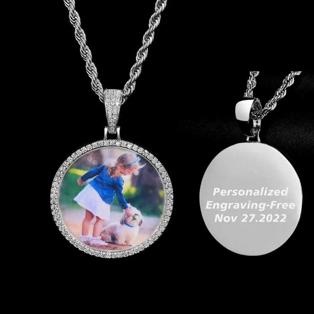 Kostenlose Anpassung Logo personal isierte benutzer definierte Foto Kreis Medaille Anhänger Hip Hop Schmuck Frauen Männer Erinnerung Bild Halskette Anhänger – Detail 20