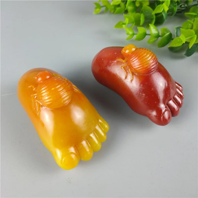 Imitation Shoushan pierre sang de poulet contenu de pierre et bonheur pied pièce à main résine artisanat petit ornement rue Sta