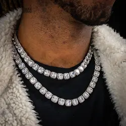 10mm Tennis Chain for Men Cluster Lab Diamond Iced Out Necklace Real 18K Gold/Silver Plated Choker Necklaces Gift for Him/Her