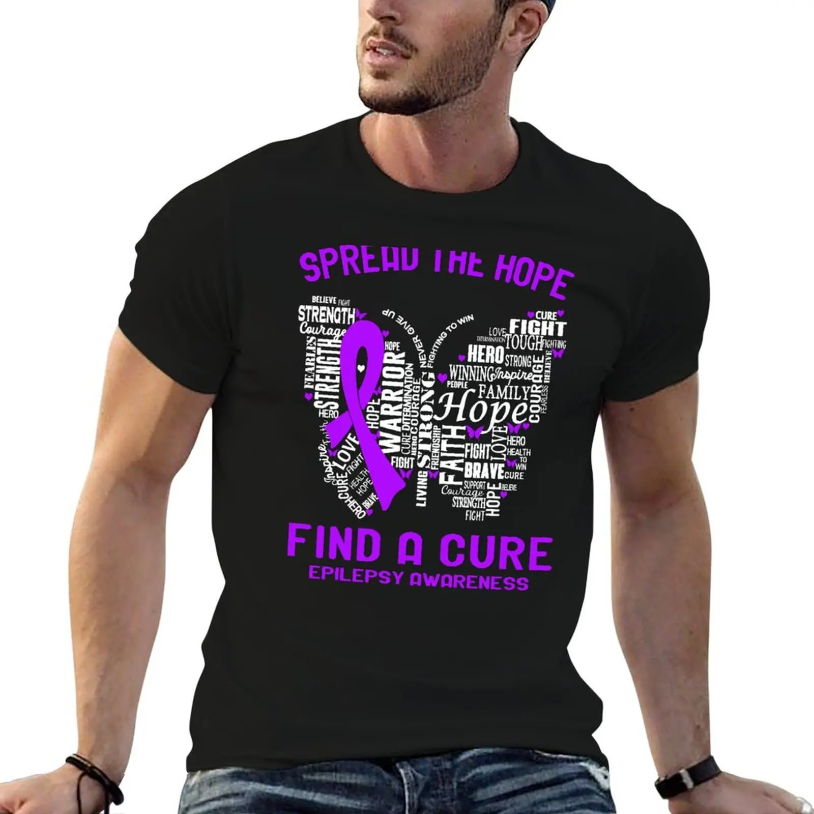 

Butterfly Ribbon Spread The Hope Find A Cure Epilepsy Awareness T-Shirt anime tshirt cotton t shirts man 100% T-Shirt