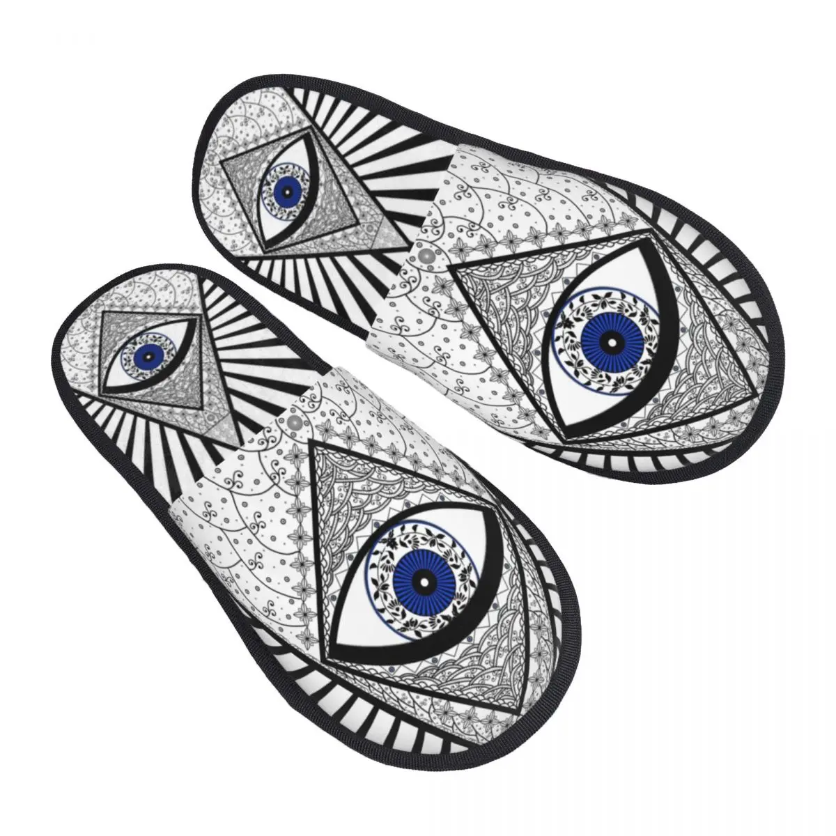 Custom Evil Eye Good Luck Charm Energy Triangle Guest Slippers for Hotel Women Geometric Amulet Nazar House Slipper