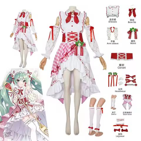 Anime Strawberry Miku 15th Anniversary Cosplay Costume Wig Anime Women Lovely Lolita Dress Game 15th Anniversary Halloween Party