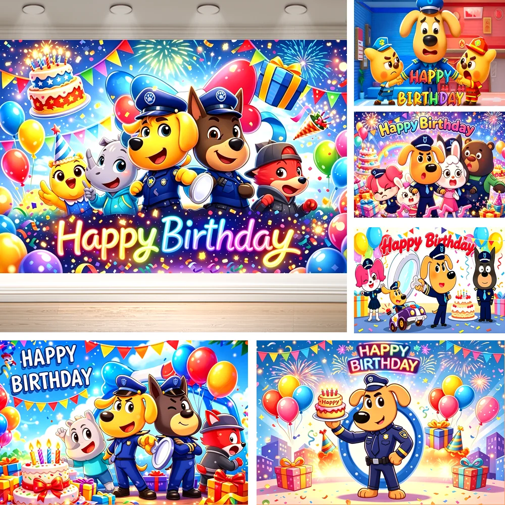 Dewprint S-Sheriff L-Labrador Birthday BackdropPolice Dog Kids Birthday Party Decor Banner Photo Booth Background Party Supplies