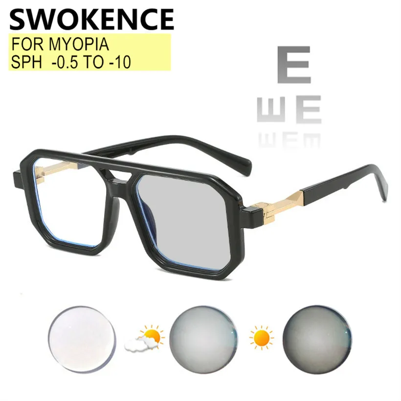 Myopia Glasses Prescription Custom Women Men Square Frame Photochromic Or Blue Light Blocking Lenses Corrective Spectacles F563