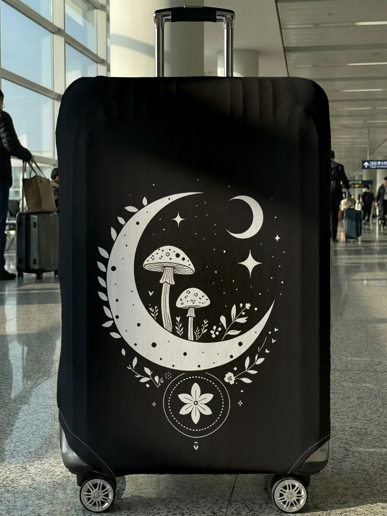 Moon Star Mushroom Print Luggage Cover, Suitable for 18-32 Inch Luggage Cover, Luggage Handle Glove, Travel Accessories