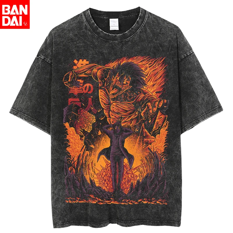 

Vintage Washed Attack on Titan T-Shirt | Eren Jaeger Founding Titan Anime Print | Oversized Cotton Streetwear for Fans