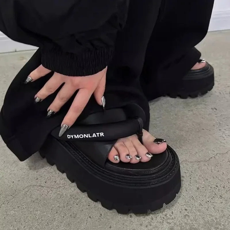 Women Slippers Summer Wedges Round Toe Women's Sandals Black Pink High Heels Platform Dress Women Flip-flops Zapatillas De Mujer