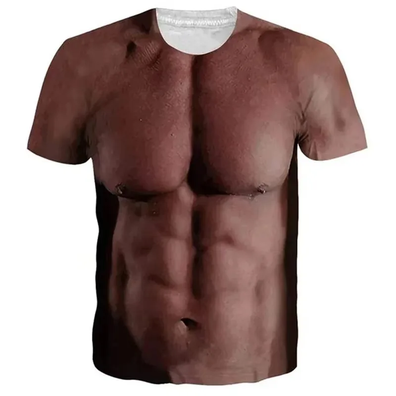 2026 Funny Muscle Body 3D Printed T Shirt Designer Clothes Short Sleeve Streetwear Unisex Top Tees Ugly Spoof Party Costume