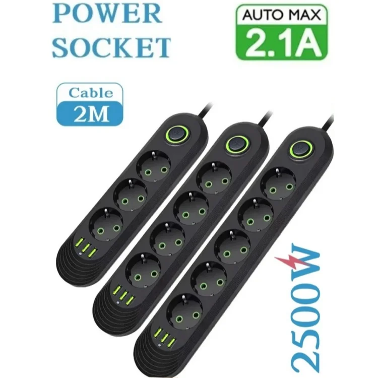 2500 واط الاتحاد الأوروبي التوصيل قطاع الطاقة المعيار الأوروبي مخرج تيار متردد مع منافذ شحن USB المنزل مقبس شحن سريع مع كابل تمديد 2 متر #1