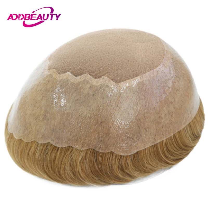

New Mono Men Toupee Human Hair Fine Mono PU Men's Capillary Prothesis Durable Human Hairpiece With Knot Natural Brown Hair Wig