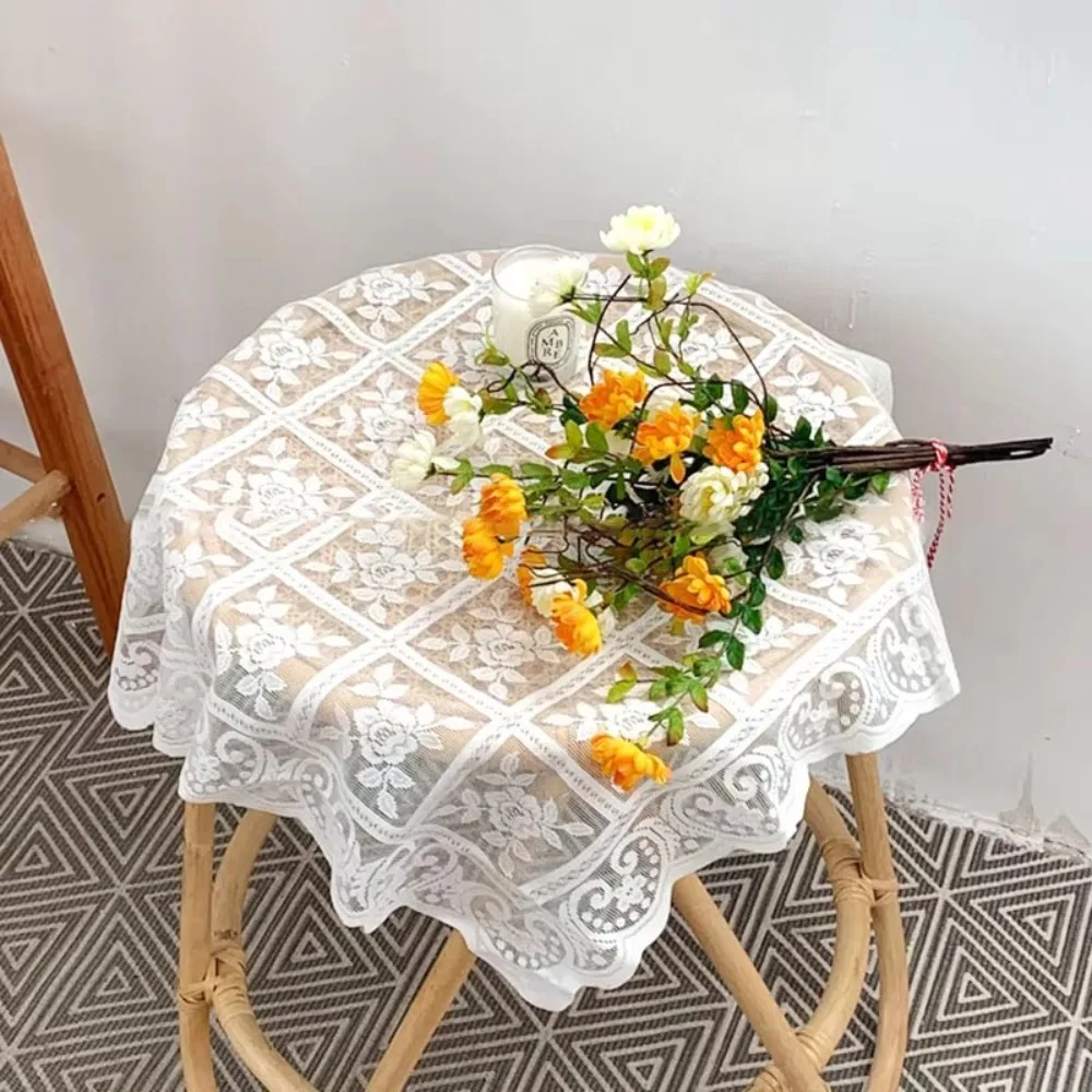 New Rustic Lace Tablecloth White Flower Embroidered Home Dust-proof Cover Tablecloth Party Valentine's Day