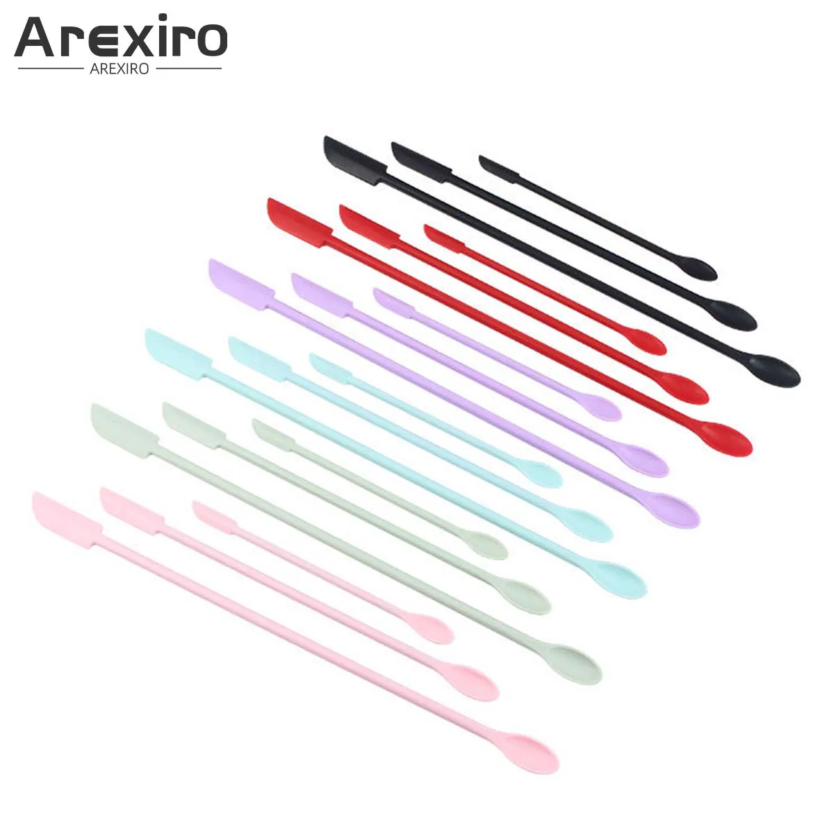 Juego de espátulas de silicona de doble punta para maquillaje, raspador de residuos de crema pequeño, mediano y grande, 6 colores disponibles, 3 uds.