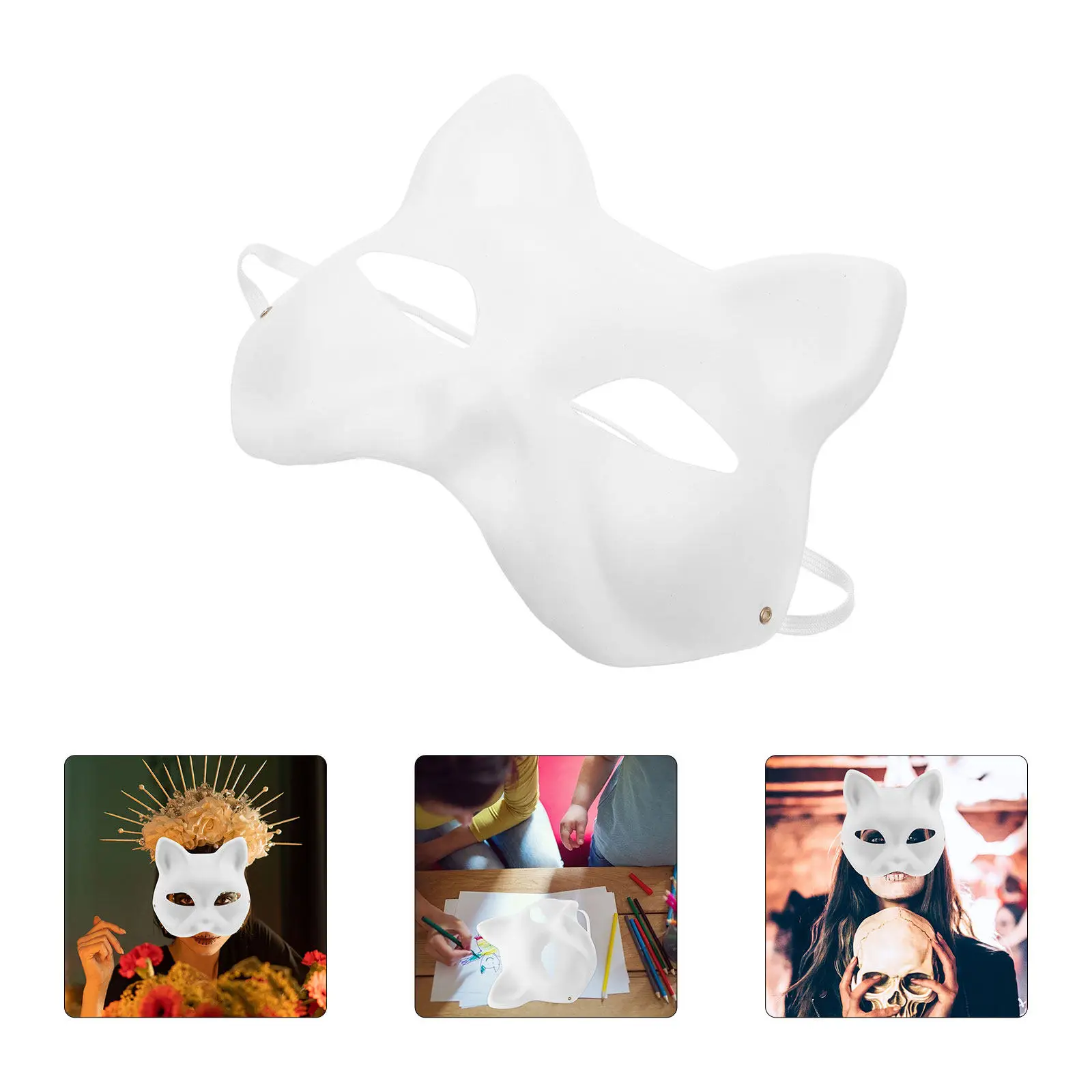 3Pcs Paintable White Paper Mask Kit Blank for DIY Halloween Costume Cosplay Masquerade Party Craft Decoration Animal Cat