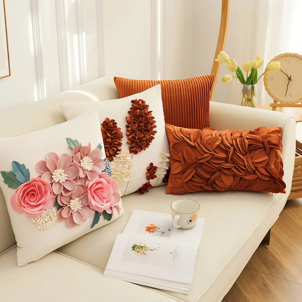 Home Decorative Luxury Handmade Flowers Throw Pillowcase 3D Flower Cushion Cover Cute Girl Heart Sofa Bedside Pillow Cover