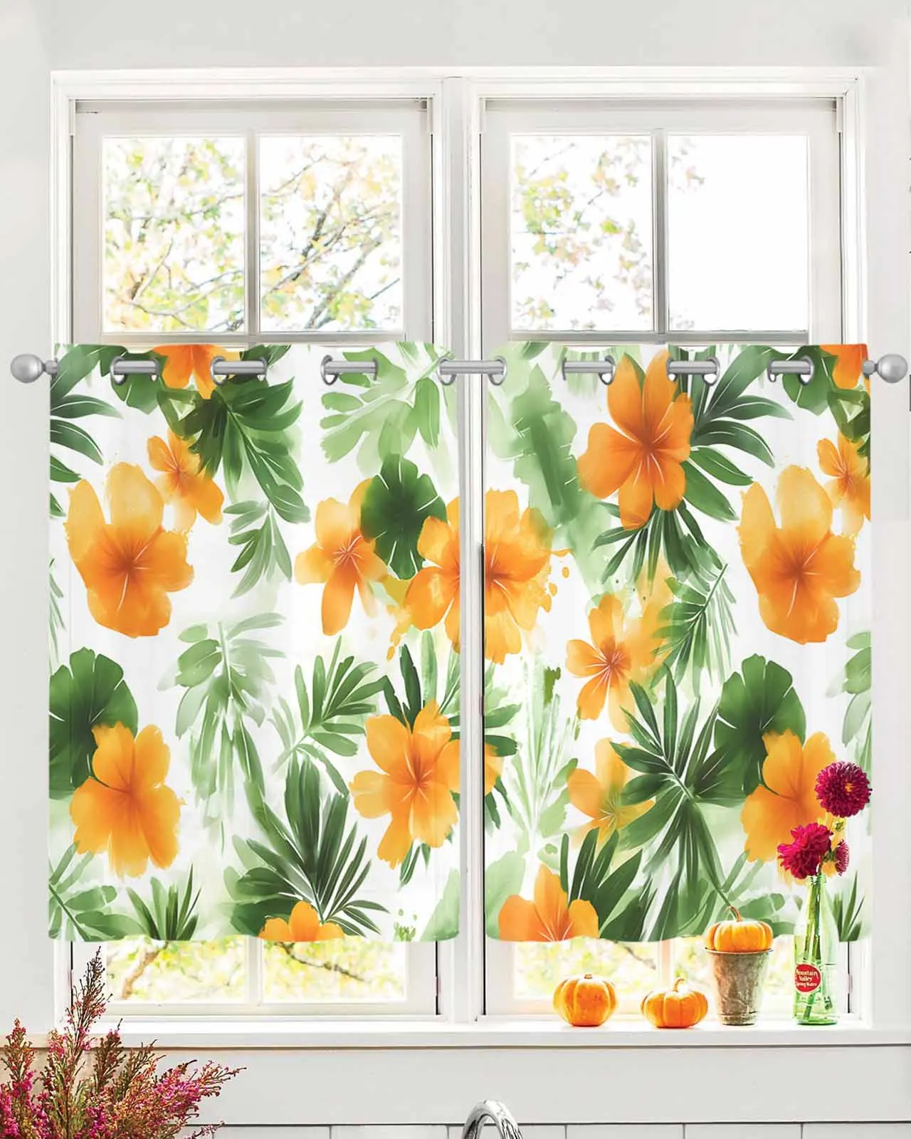 

Summer Tropical Orange Plants Sheer Curtains For Living Room Window Transparent Voile Tulle Curtain Cortinas Drapes Home Decor