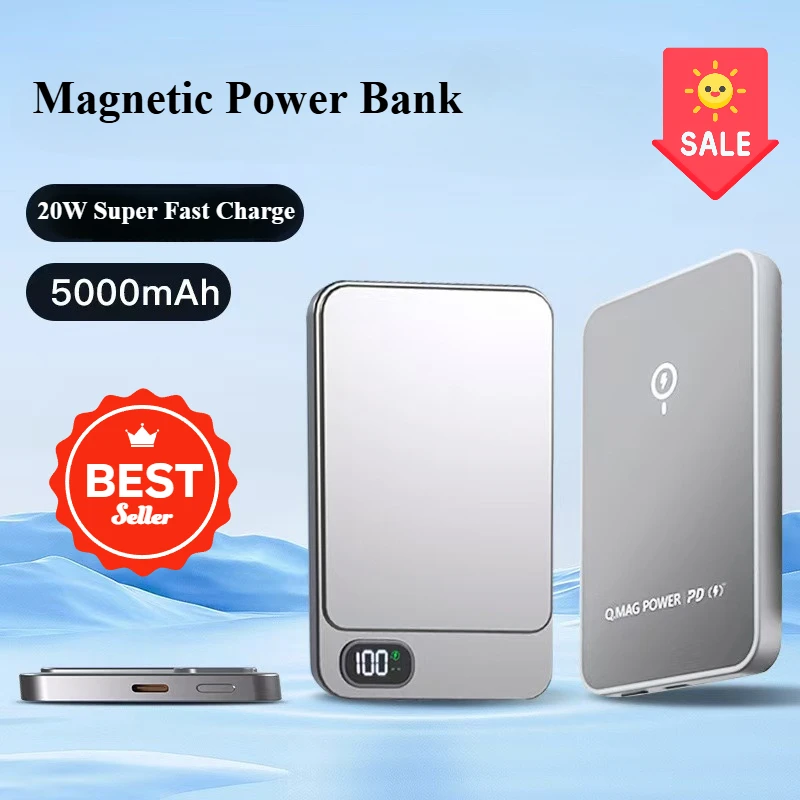 

Luxury Aluminum Alloy Magnetic Power Bank 5000mAh Wireless Two-Way Super Fast Charging External Battery Charger for iPhone