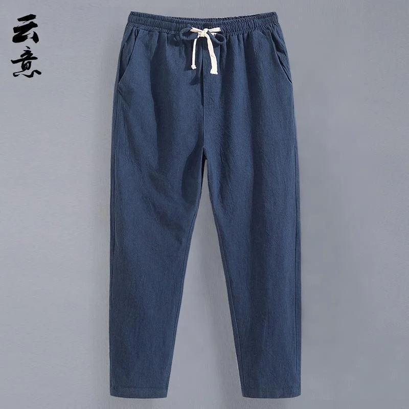 

Men's Summer Casual Straight Leg Cotton Linen Pants Loose Fit Thin Youth Trendy Trousers Harajuku Style No Stretch Wide Leg