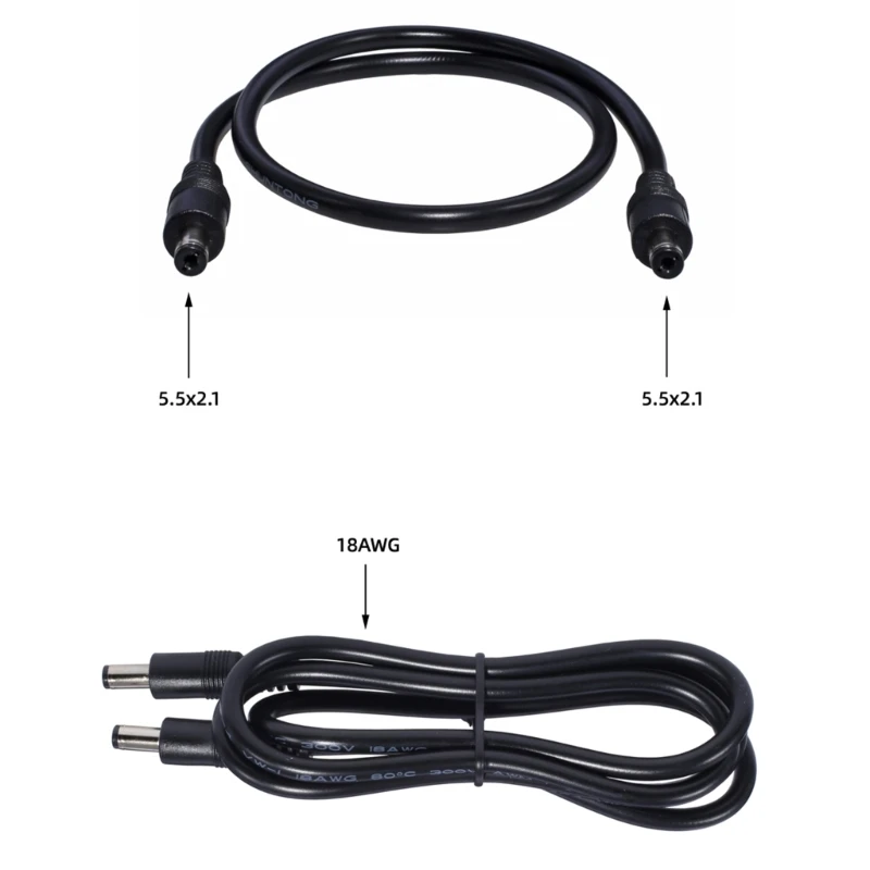 18AWG DC Power Plug 5.5 x 2.1mm Male To 5.5 x 2.1mm Male CCTV Adapter Connector Cable 12V 10A Power Extension Cords 0.5m-5m