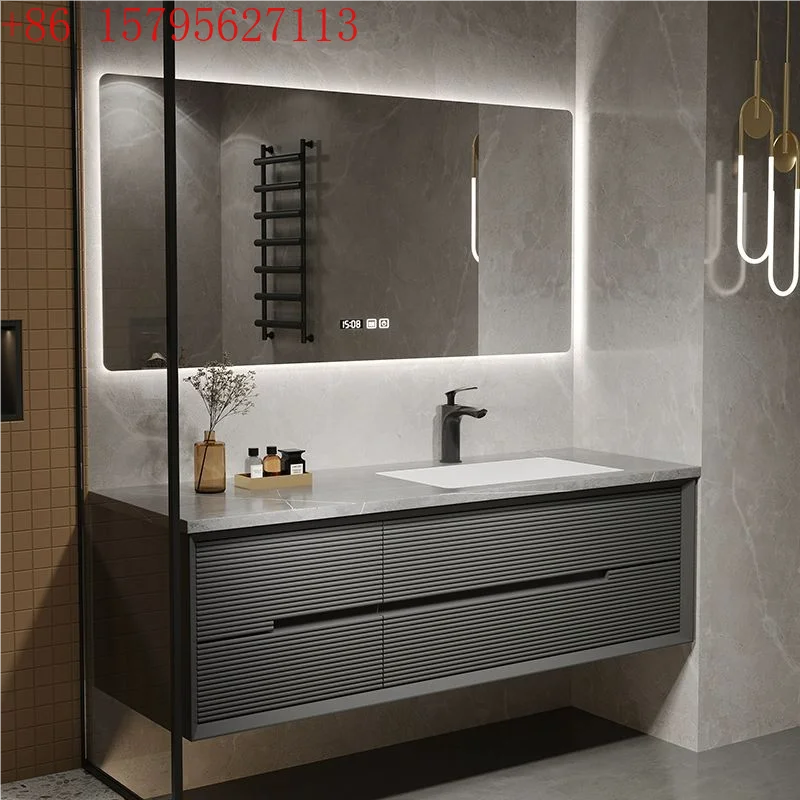 Set With Intelligent Bathroom Vanity Seamless Stone Slab Ceramic Basin for a Modern Streamlined Look Sleek Bathroom Furniture