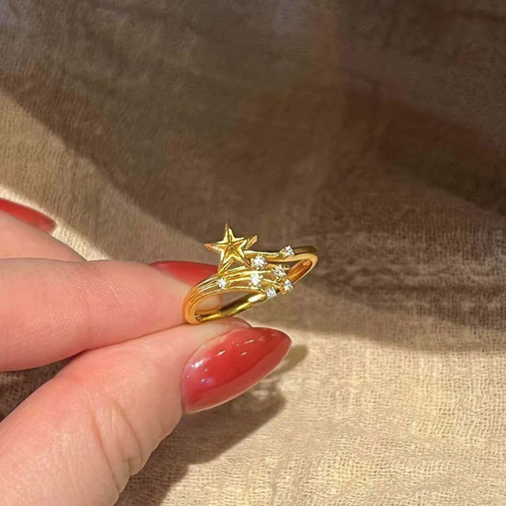 Personality Fashion 925 Sterling Silver Meteor Zircon Star Adjustable Opening Rings for Women Romantic Valentine's Day Jewelry