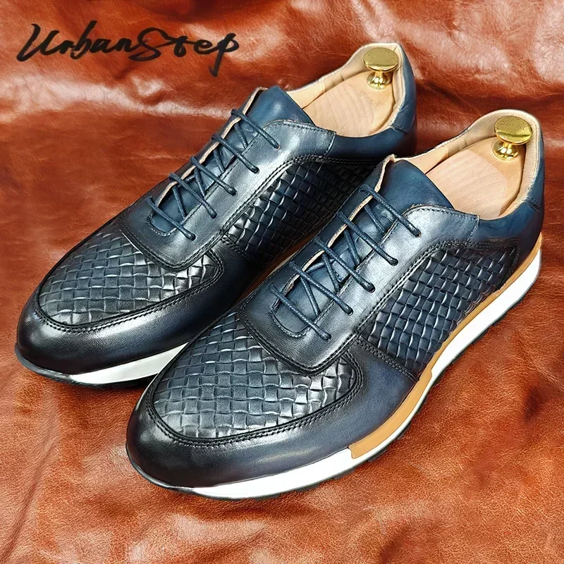 

Luxury Brand Men Leather Shoes Blue Lace up Casual Dress Man Shoes Comfortable Sports Outdoor Daily shoes for men