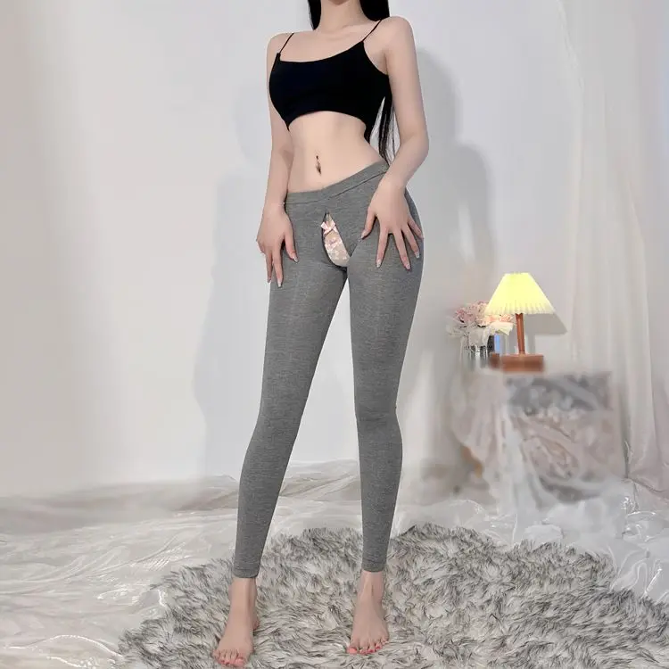 Sexy Invisible Zipper Open Crotch Leggings Women Skinny Gym Sports Pants Trousers