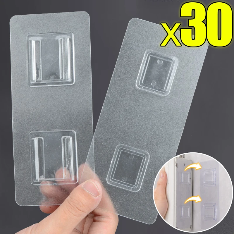 30/2Pcs Adhesive Wall Hook Double-Sided Multi-Purpose Transparent Hooks Invisible Traceless Storage Holder Kitchen Door Hooks