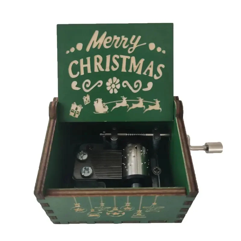 Frohe Weihnachten Spieluhr Holz Metall Bewegung Handheld Weihnachten Home Office Cafe Dekoration Geschenk Spieluhr