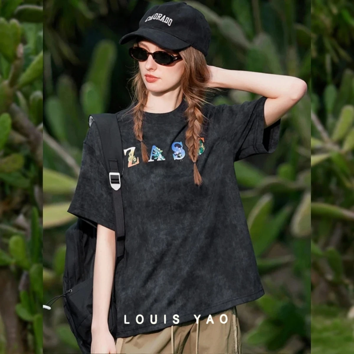 

Round Neck Mixed Flowers Fabric Loose Women's T-shirt Casual Fashion Gradient Letters Printed Short Sleeve Tops for Woman