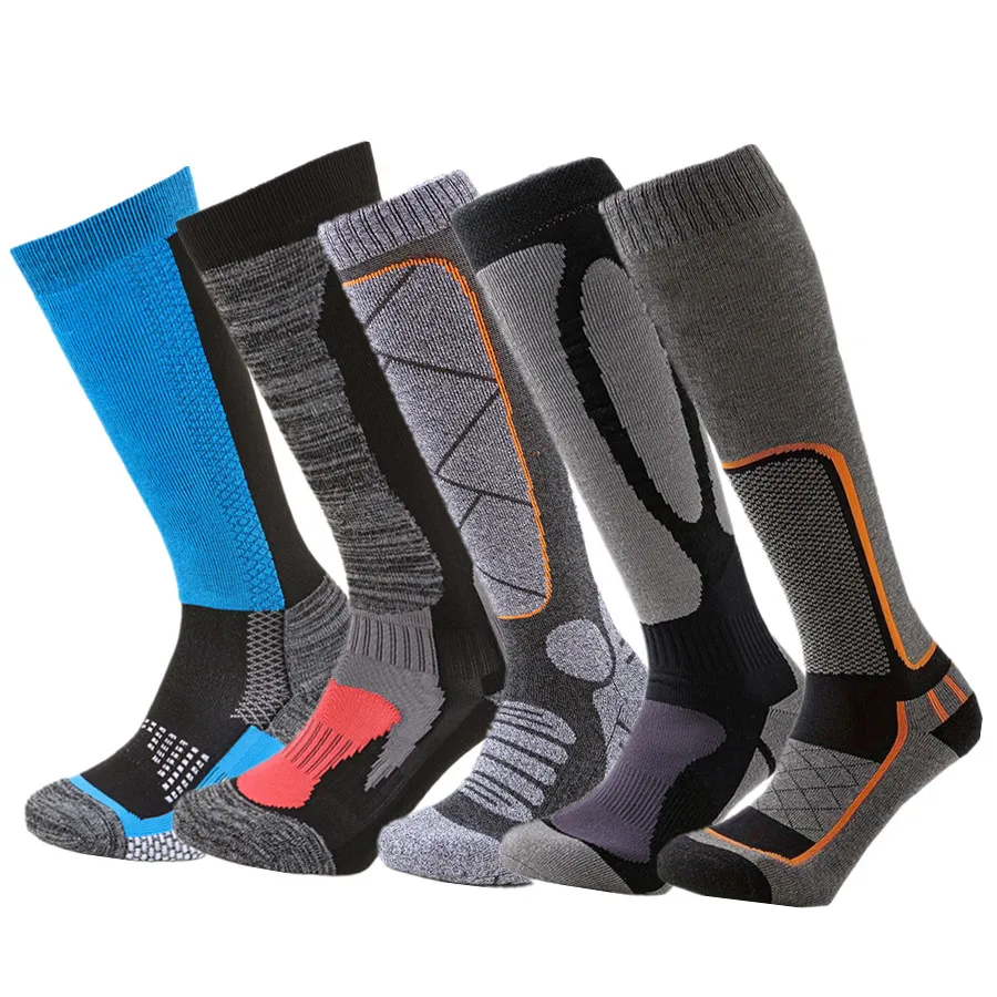 جوارب تزلج مضغوطة للجنسين، قبضة غير قابلة للانزلاق، معزولة حراريًا ومسامية ومضادة للصدمات مع قاعدة منشفة للرياضات الشتوية