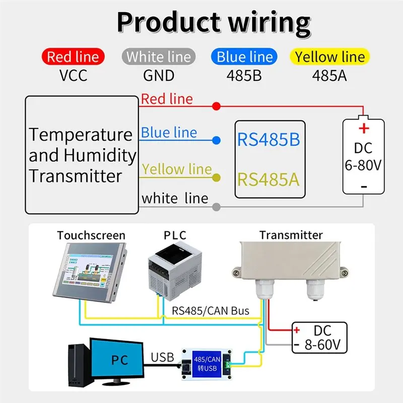 AT51-New Industrial RS485 Temperature Humidity Transmitter Modbus RTU Waterproof Probe Sensor With Display DC 8-60V