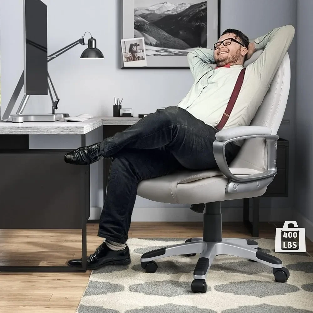 

Office Desk Chair,Big and Tall Managerial Executive,High Back,Ergonomic Adjustable Height PU Leather with Cushions Armrest White