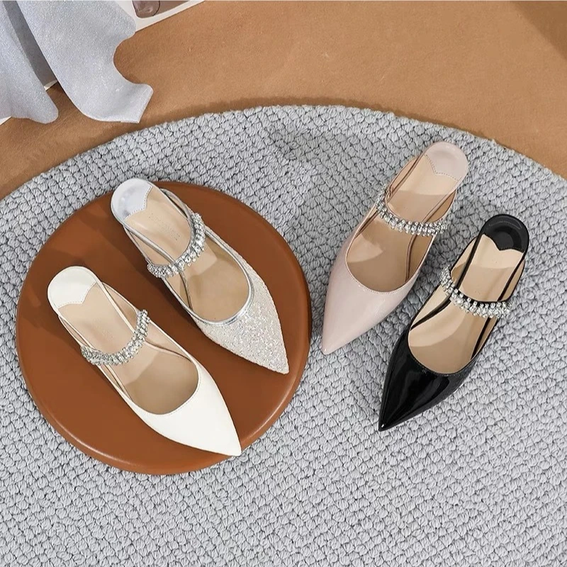 

Women's Shoes Luxury Brand Rhinestone High Heels Summer New French Slippers Shoes for Women High End Pointed Shoes Zapatos Mujer