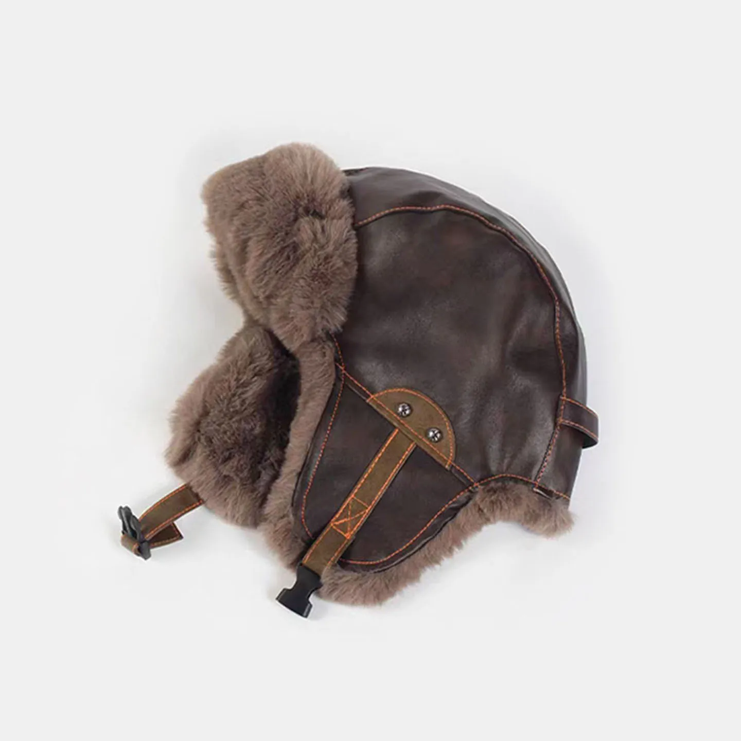 1pcs New Winter Men Pu Leather Hat Natural artificial Rabbit Fur Bomber Hat Outdoor Windproof Super Warm Rabbit Fur Caps