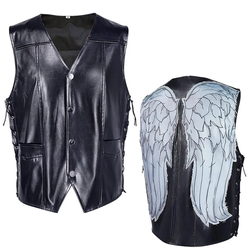 

Horror TV Dead Walking Daryl Cosplay Costume Mens Black Leather Vest Male Tracker Role Play Vest Halloween Carnival Party