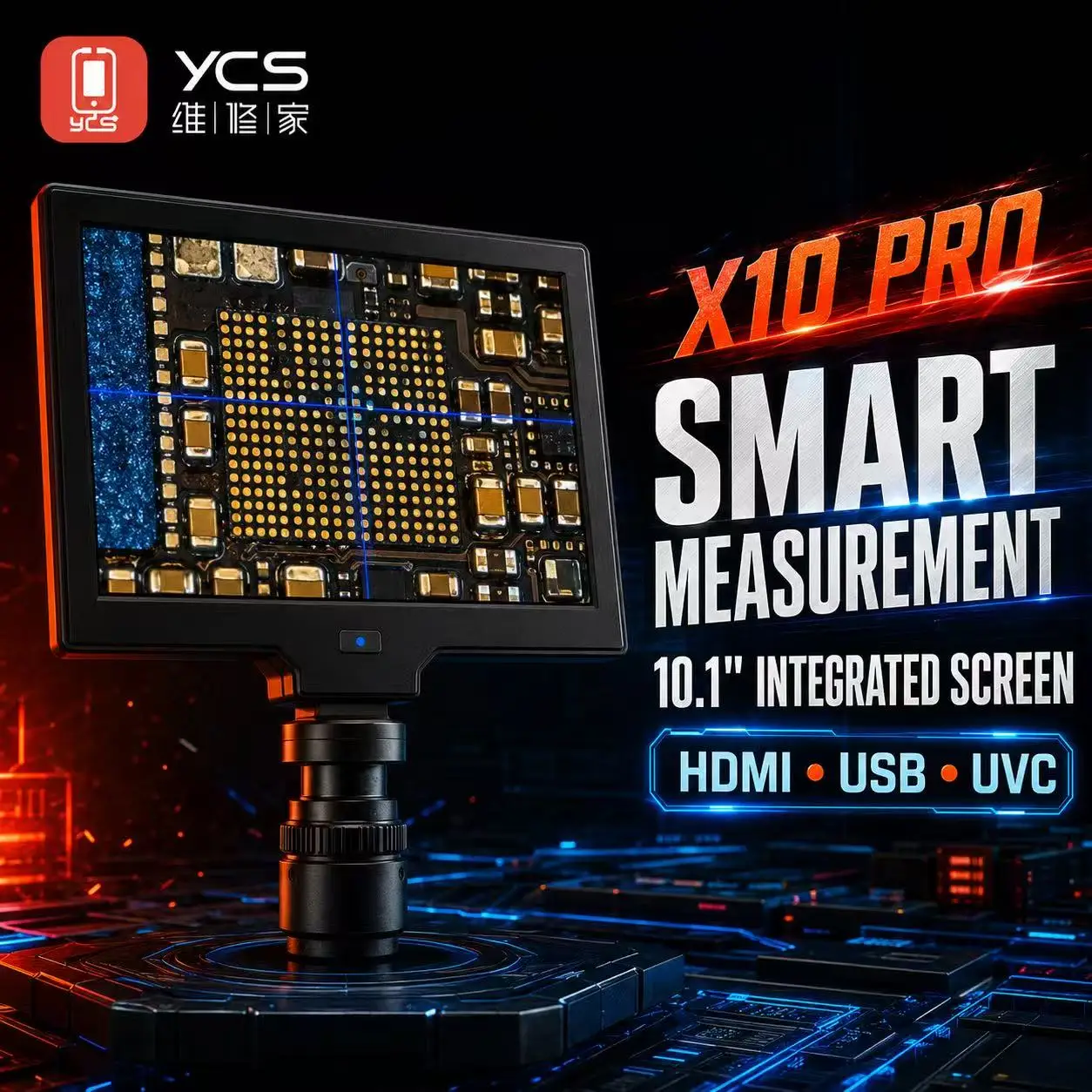 YCS X10 Pro Digital Microscope Camera with 10.1 Inch HD Screen 1080P 60FPS HDMI USB UVC Precision Measuring for Mobile Repair