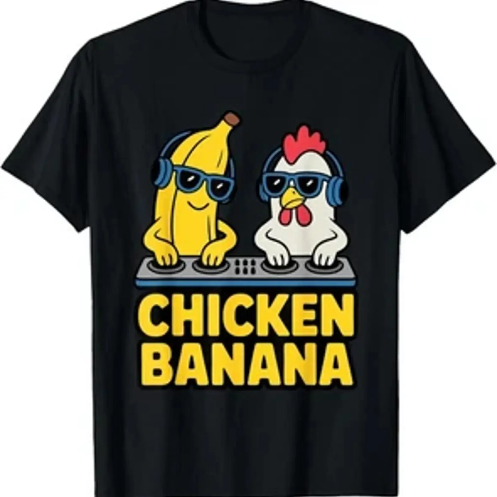 Lustiges Chicken-Banana-T-Shirt im Vintage-Stil, grafischer Druck, vielseitige Designerkleidung, bequem, atmungsaktiv, lässige Streetwear