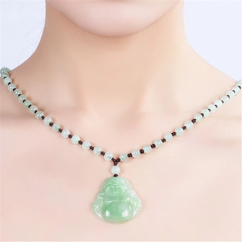 

Authentic Maitreya Buddha JadeiteAWomen's Jade Buddha Pendant Laughing Buddha Necklace with Certificate