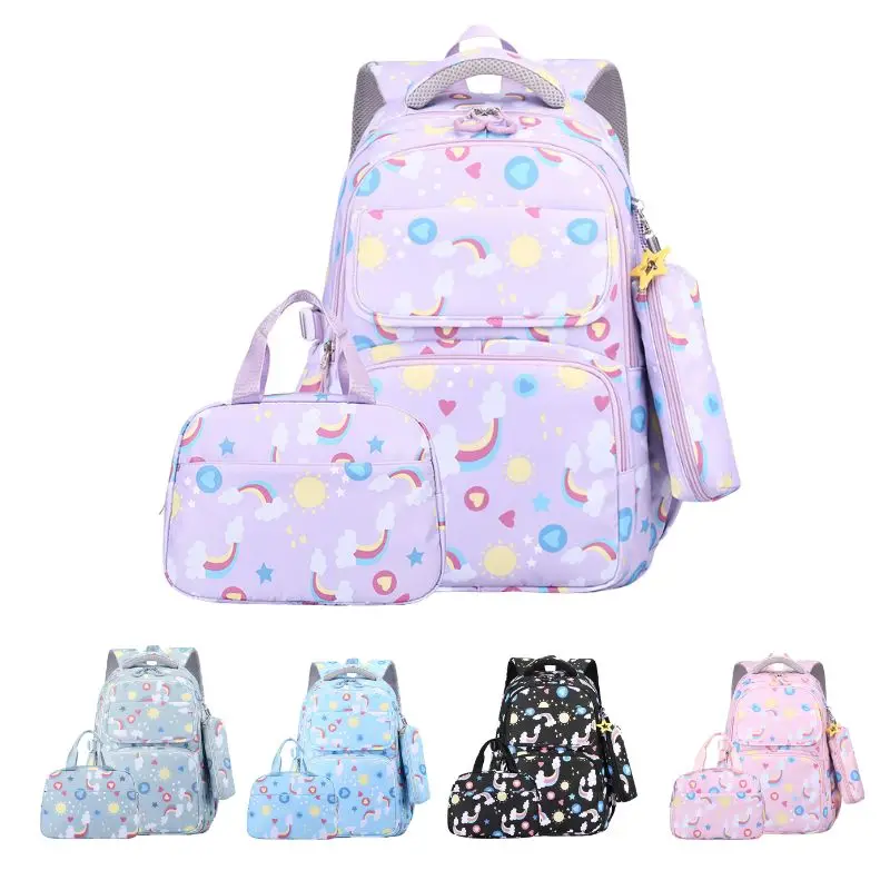 

3-piece Girls Backpack Kids School Bookbag Set for Teen Girls Elementary Students Casual Back Pack with Lunch Box Pencil Case