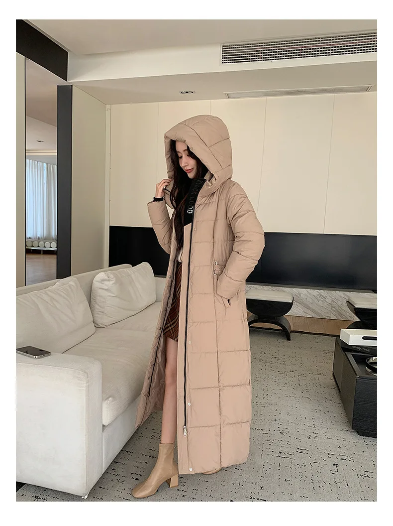 Winter Ladies Long Warm Down Jacket Big Size Puffer Outwears Thicken Hooded Down Coat Women Light Thin White Duck Jacket Parkas