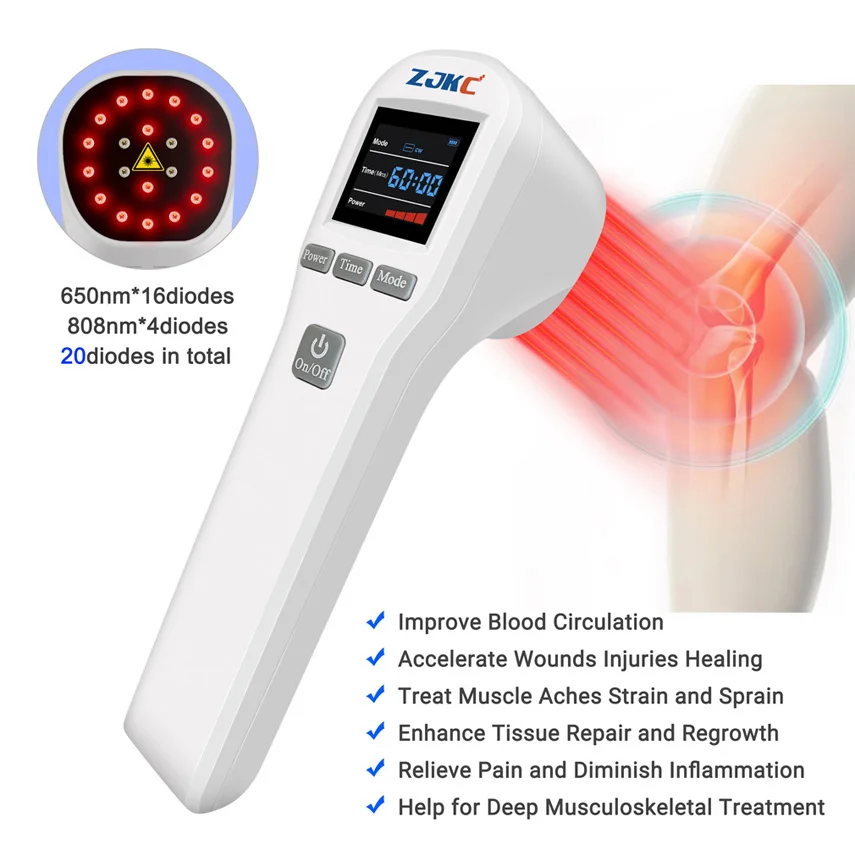 ZJKC 880mW Cold Laser Therapy LLLT Device Red Light Therapy for Arthritis Pain Relief Wound Healing 650nmx16+808nmx4