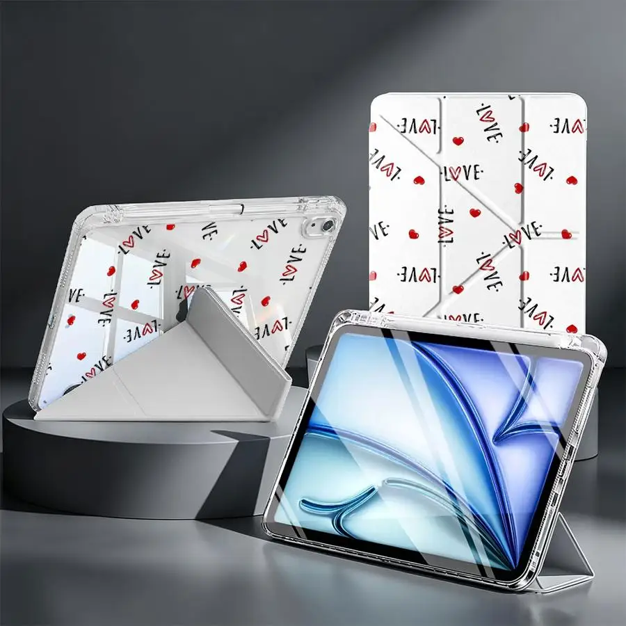 LOVE Red Heart Print Tablet Case For iPad Mini 7 6 5 Air 8 M2 M3 3 12th Pro 13 2025 2026 9th 11th 10th Gen With Pen Slot Cover