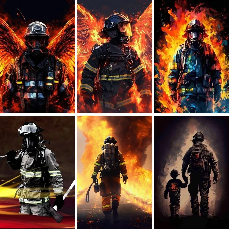 5D Full Drills Diamond Painting for Adults and Children,Full Diamond, Patriotic Firefighters, Round and Square Diamond Art