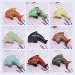 Natural Stone Dolphin Pendant Agate Crystal Quartz Amazonite Carved Fish Amulet Charms for Jewelry Making DIY Necklace Earrings