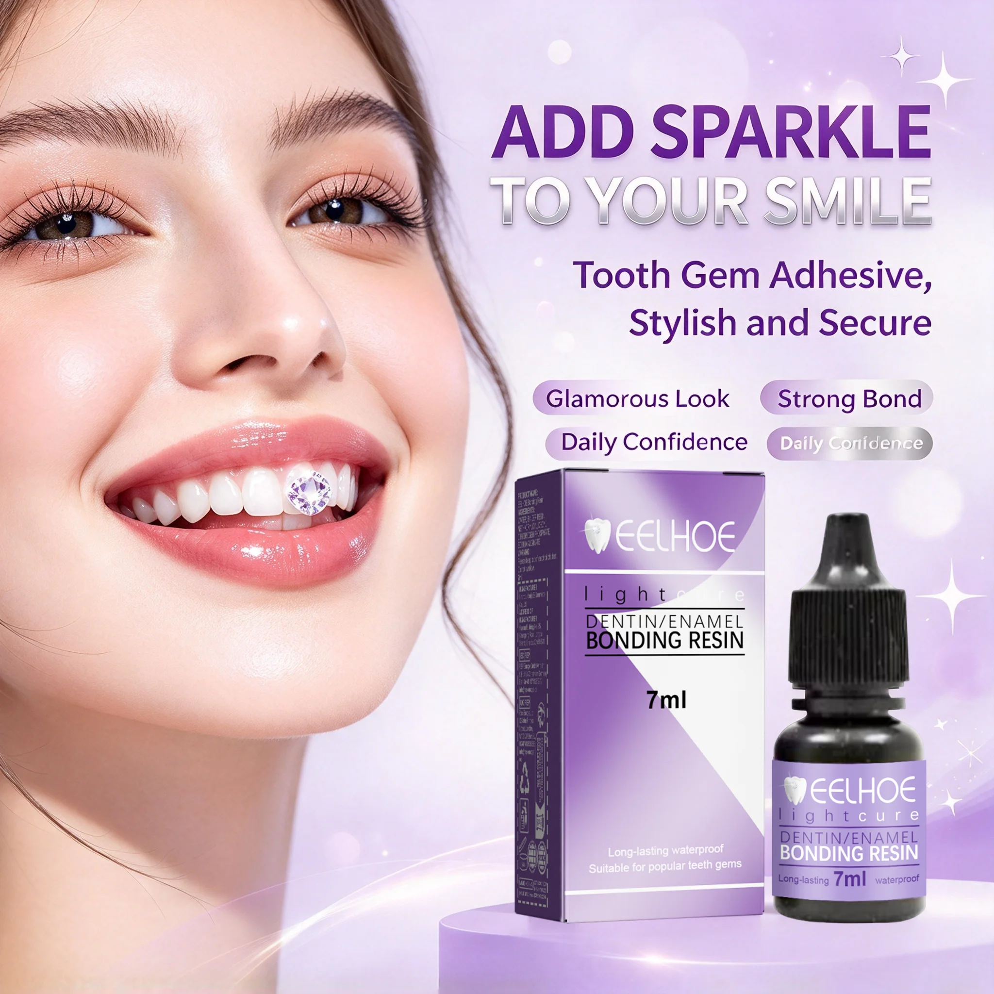 Professional Lightcure Tooth Gem Glue Dental Bonding Resin Waterproof Long-Lasting Adhesive for Crystals & Gems DIY Jewelry Kit