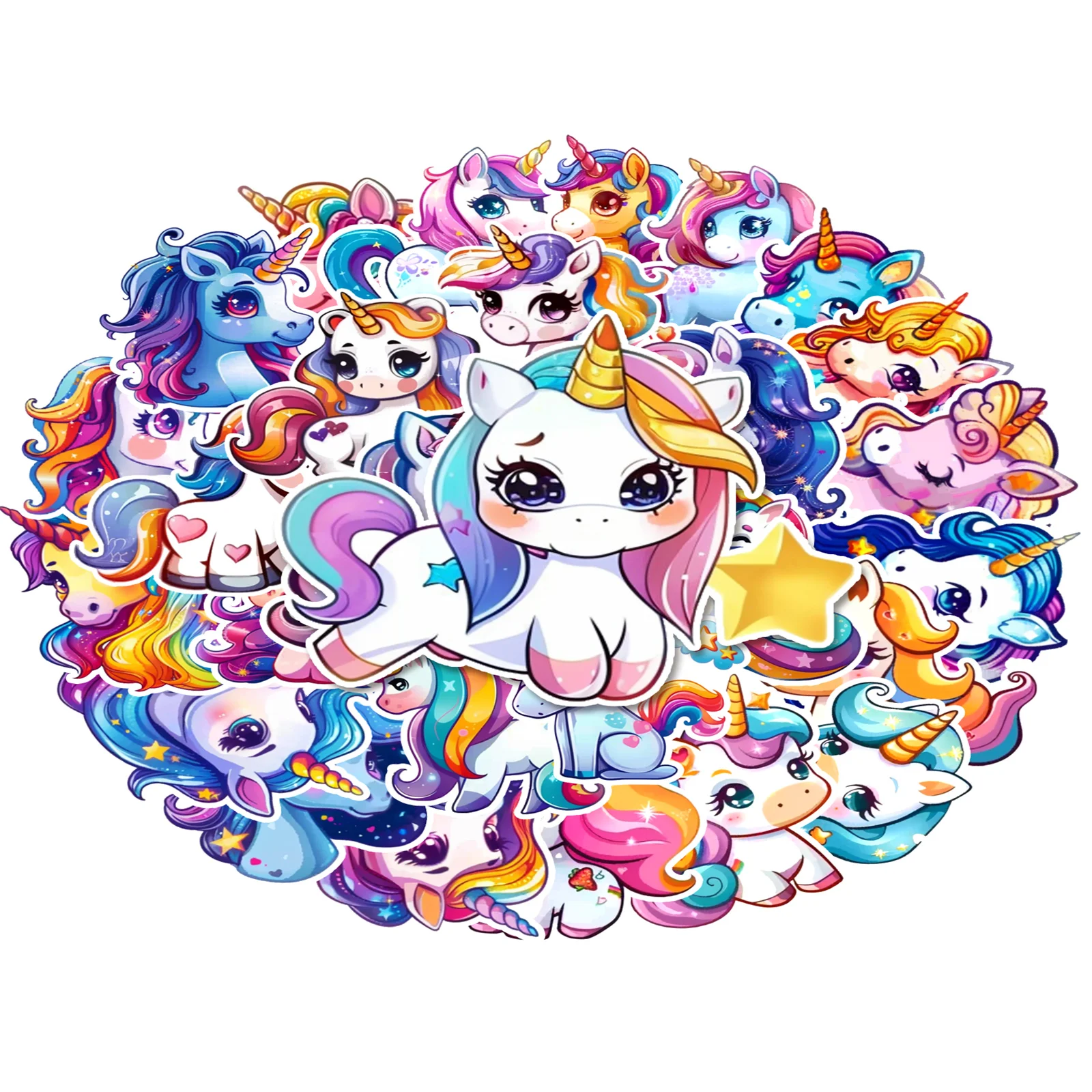 50pcs cute unicorn stickers non-duplicate children\'s stationery computer stickers My Little Pony lollipop stickers